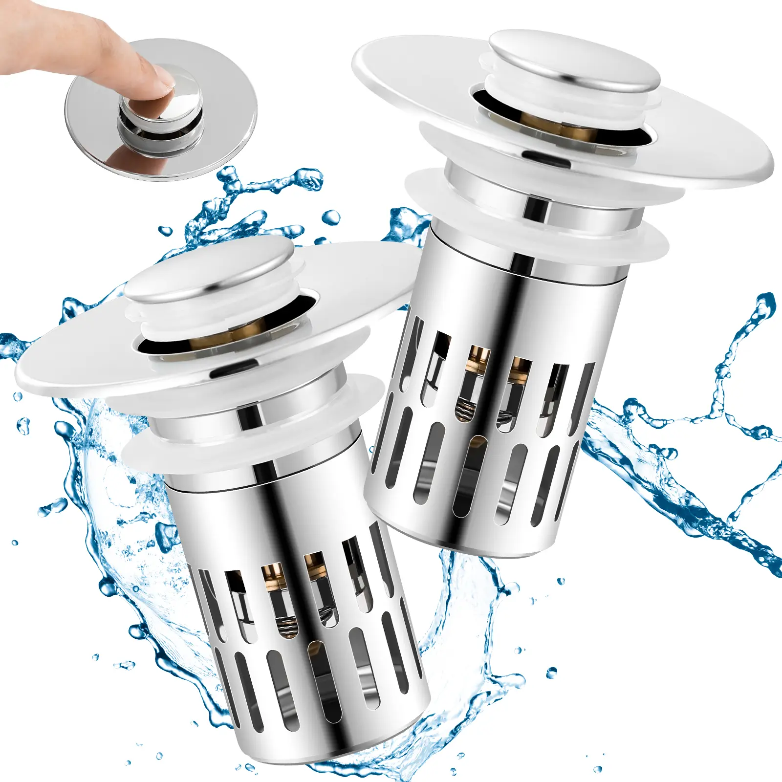 Universal 3-in-1 Bathroom Sink Stopper, Pop-up with Anti-Clog Removable, Stainless Steel Filter Basket Drain Hair Stopper, Brass Bullet Core, Anti-Odor Stopper