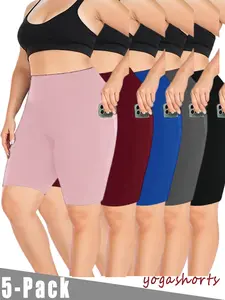 5-piece plus size 4′′ high-waist sports yoga shorts, spring and summer five-point cycling pants, casual shorts, comfortable and breathable