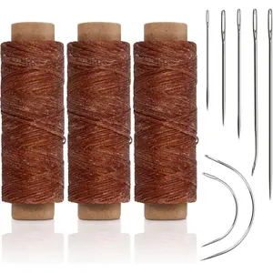 Leather Sewing  and Thread kit 165 Yards 150D Flat Waxed Threads with 7 count Heavy Duty Hand Sewing  for Leather Canvas Upholstery & Quilting (7  3 Thread, Brown)