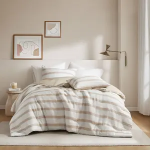 Merritt Striped Taupe 3 Piece Comforter Set
