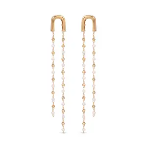 Double Chain Drop Earrings – 18K Gold Plated Double Chain Dangle Earrings with Crystals | Elegant Long Earrings for Women