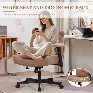 Criss Cross Chair with Wide Seat，Cross Legged Office Chair with Adjustable Arms & Rocking，Ergonomic Desk Chair with Wheels for Office/Bedroom