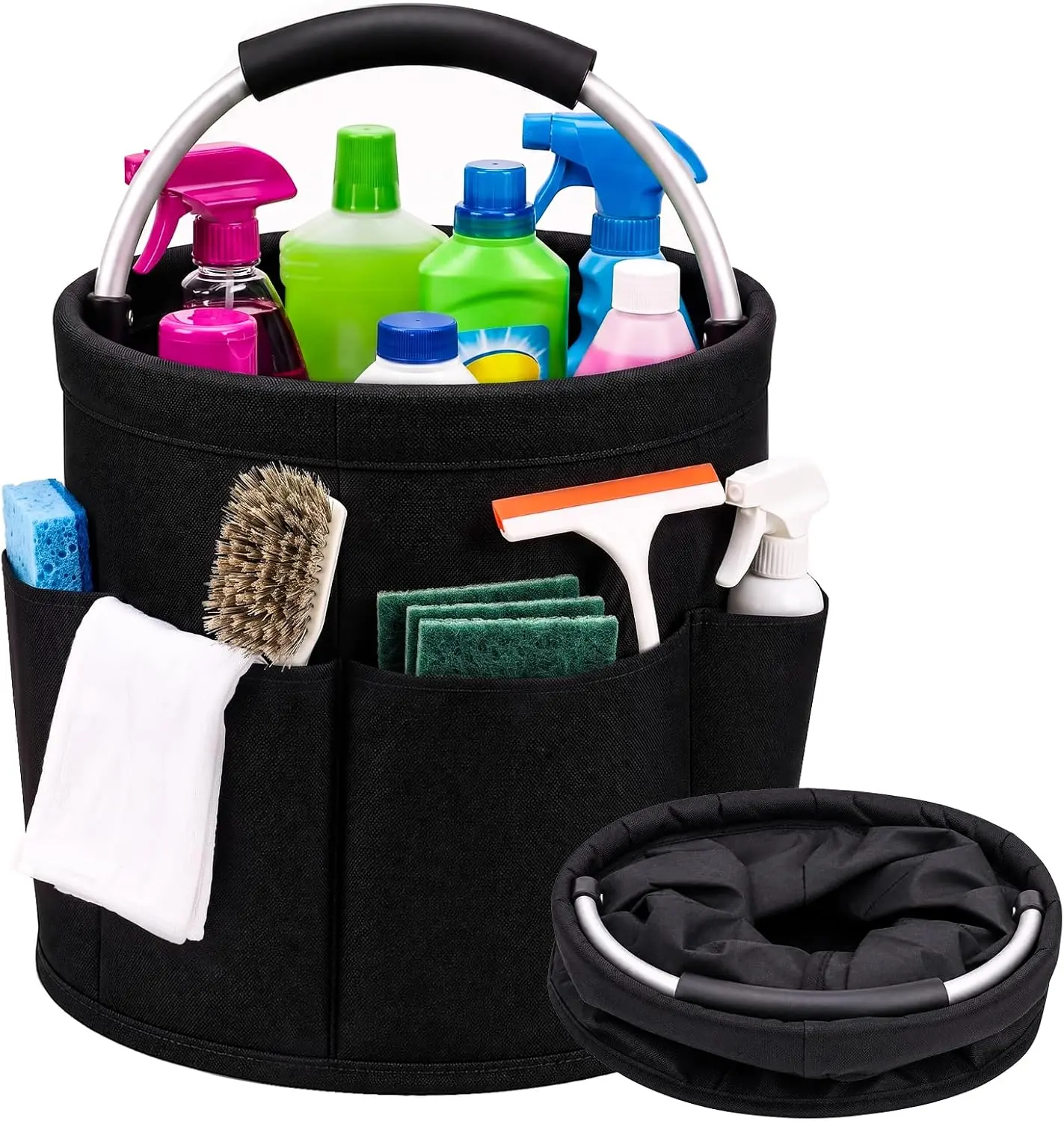 Collapsible Bucket Caddy with Comfort-Grip Handle, Space-Saving for Home Organization, Workshop, Garden, and Trave