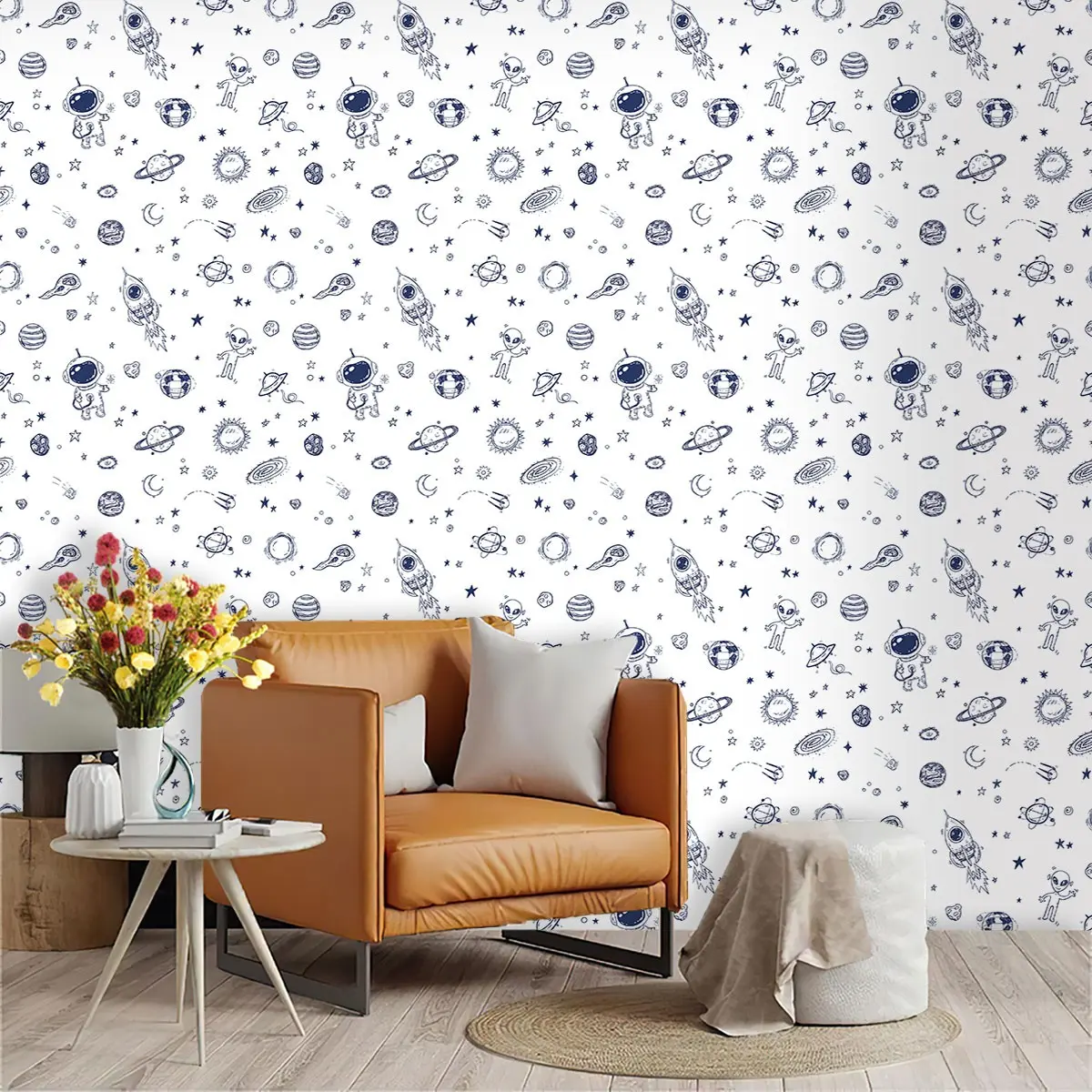 Creative Space Astronaut Planet Pattern Wallpaper, PVC Material, Self-Adhesive, Ideal for Kitchen/living Room/bedroom Decor