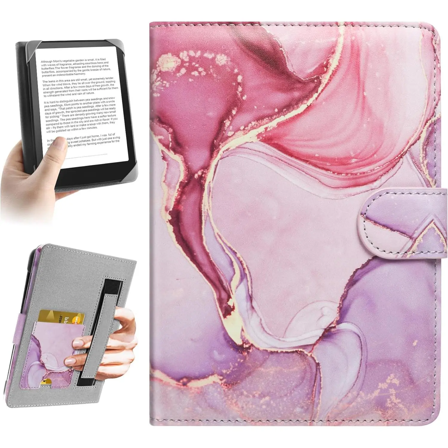 Universal Case for 7 inch Kindle eReader Compatible with 6.8" Paperwhite/Pocketbook and Tolino/Kobo Clara 2E/Kobo Clara HD,6",6.8" eReader Protective Cover Built-in Pocket,Dalipink
