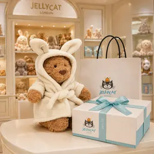 (40cm)Jellycat Bartholomew Bear Bathrobe Plush, Cute Teddy Bear in Bunny Robe, Soft Stuffed Animal Gift for Kids Girls & Collectors