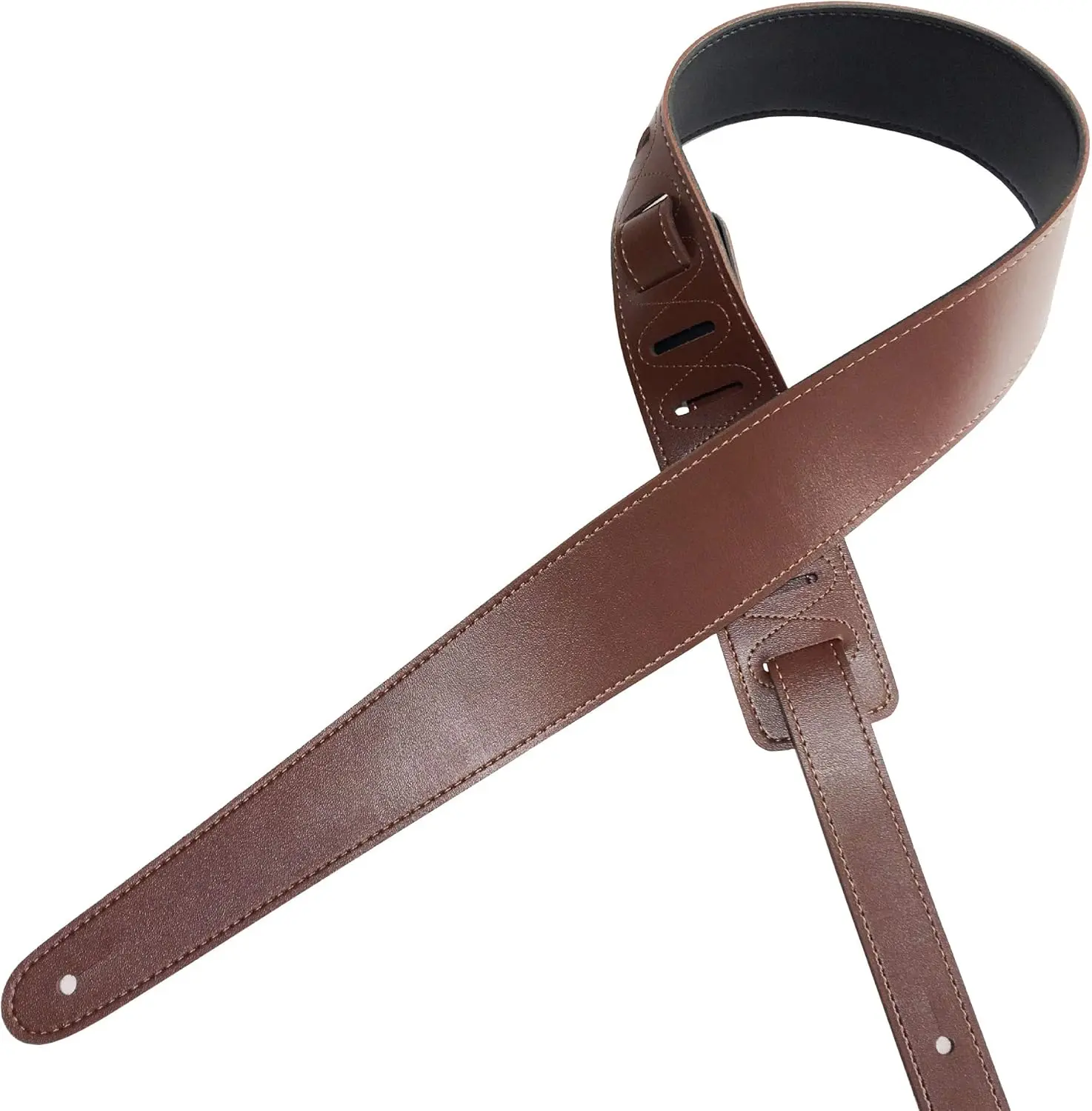 Adjustable PU Leather Guitar Strap, 2.35" Wide, Dual-Sided Black/Brown Design, Includes 2 Picks, Soft Music Instrument Accessory