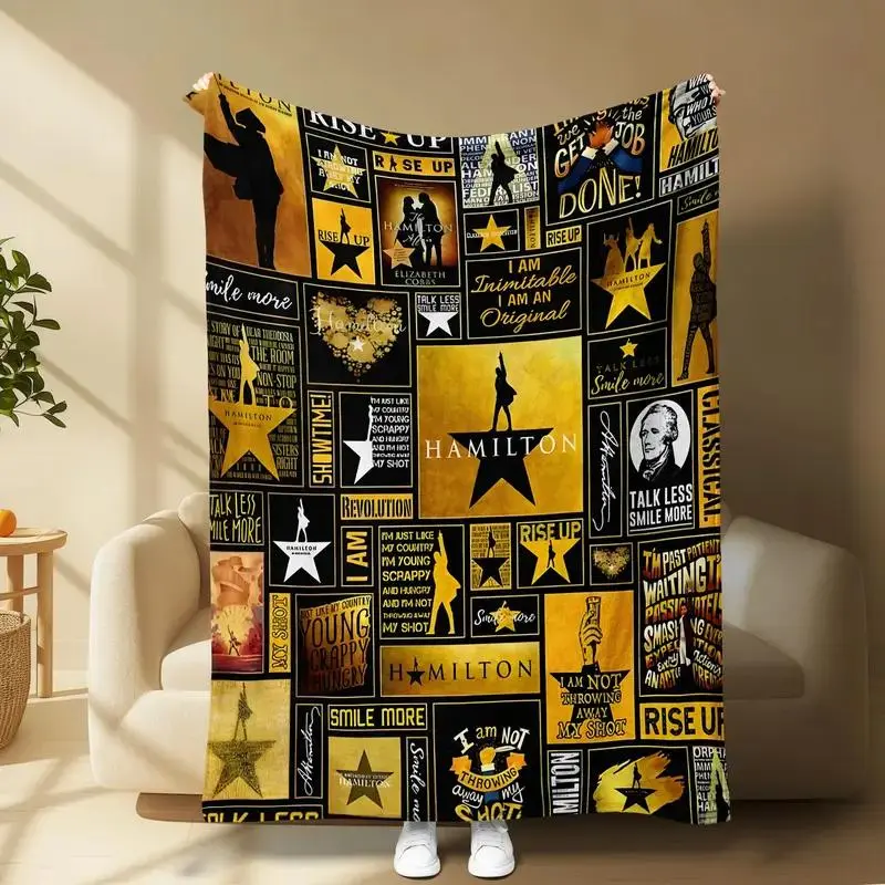 Hamilton Musical Fan Soft Flannel Blanket - Glam Single-Piece Printed Quote & Silhouettes Design, Multi-Size, Ideal for Bedroom Decor & Air Conditioning Rooms, Great Gift for Loved Ones