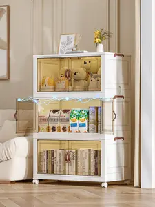 Foldable multi-tier door-mounted storage box with lid, 4–5 shelves, equipped with wheels, suitable for kitchen, bedroom, and bathroom; stackable to save space, can also be used as a living room shoe cabinet for organizing shoes and bags