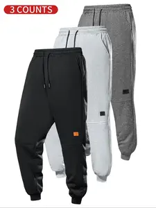 Men's Solid Color Patched Drawstring Waist Jogger Pants, Casual Comfy Pocket Sweatpants for Fall, Men's Trousers for Daily Wear