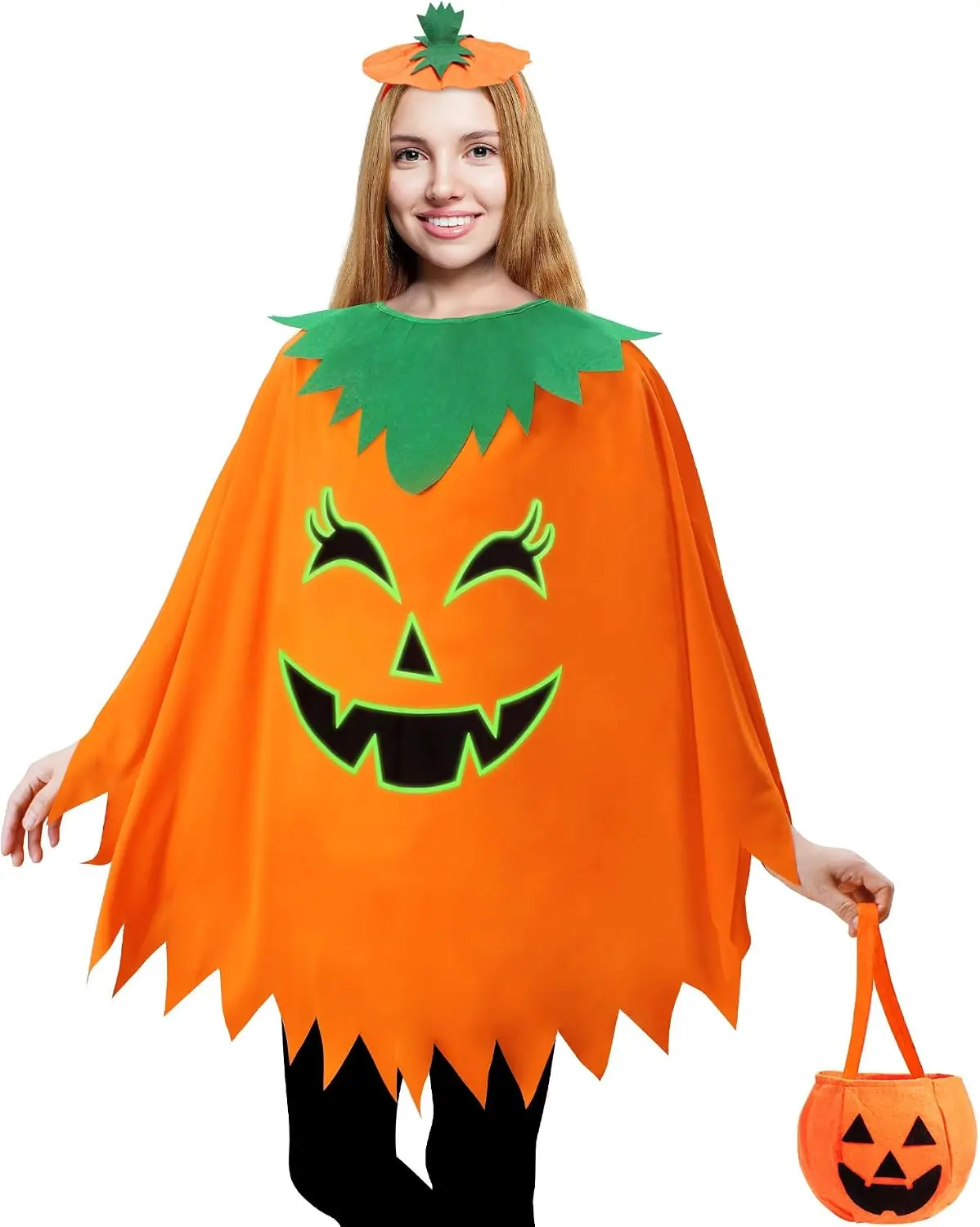 Snwquik Adult Glow in the Dark Pumpkin Costume Set - 3 Piece Halloween Outfit