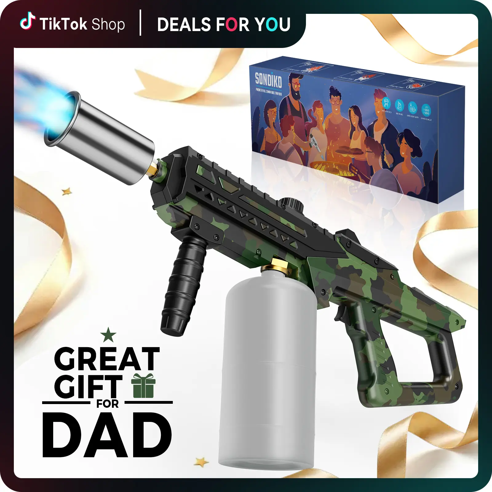 【DealsForYourDays】【SUMMERWINS】SonDiiko Powerful Kitchen Camouflage Propane Torch Gun, Culinary Torch Campfire Starter, Adjustable Weed Torch Burner for Searing Steak, BBQ, Welding (Propane Tank Not Included)