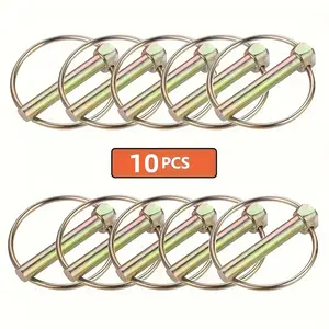 Steel Pins Set of 10 for Agricultural Tractors Trailers Trucks Lawn Mowers, Quick Release 1/4 Inch Locking Pin Clips