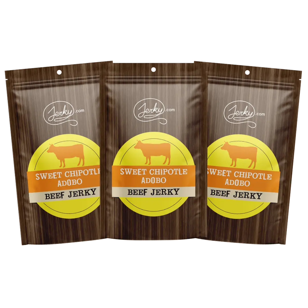 3 Pack - Sweet Chipotle Adobo Beef Jerky - All-Natural, No Added Preservatives, Made in the USA, Filipino Adobo Inspired Dried Meat Snack, Sweet and Spicy Flavor, High Protein - 7.5 oz.