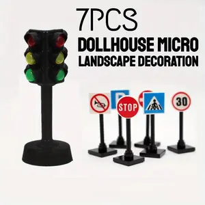 7pcs Dollhouse Traffic Light Decoration Set, No Lights Included, Perfect for City Traffic Barriers, Speed Limits, Model Photography Props