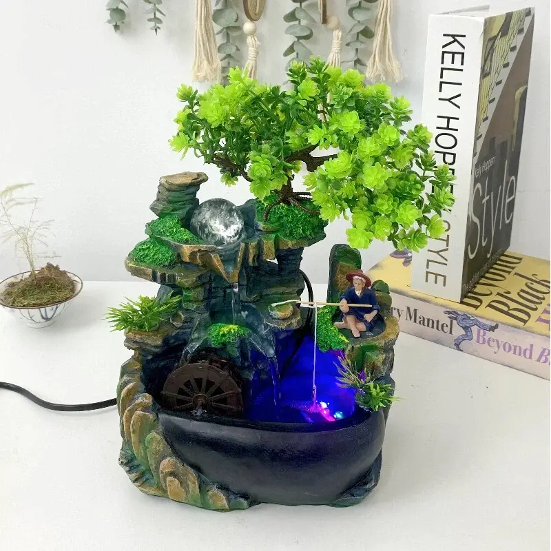 CNCEST Desktop Synthetic Artificial Stone Fountain Figurine - 20x15x30cm Mini Waterfall, LED Color-Changing Lights, Water Sound Sleep Aid, 1.85kg Traditional Resin Decor for Interior Living Room Room Decorations, Decor Accessories, Apartment Decorating
