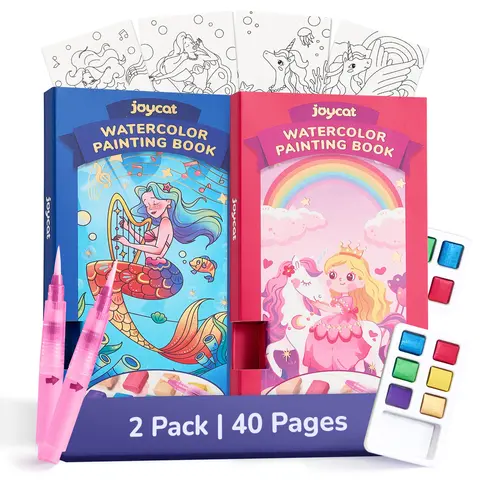 JoyCat Pocket Watercolor Paper Art Supplies Kit for 4+ Years Kids, Portable DIY Magical Pony/Ocean Fun Themed Craft Kit, Sturdy Pages, Drawing Ideas, Travel/Birthday Gift