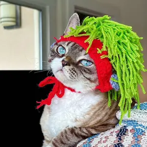 Handmade Crochet Wig Cat Hat | Funny Costume Headwear for Cats & Small Dogs