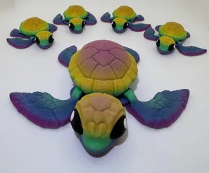 3D Printed Articulated Sea Turtle | Cinderwing3D Design | Poseable Fidget Toy