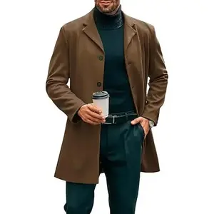 Men’s mid-length slim-fit windbreaker/pea coat, single-breasted, business style GARMENTARY