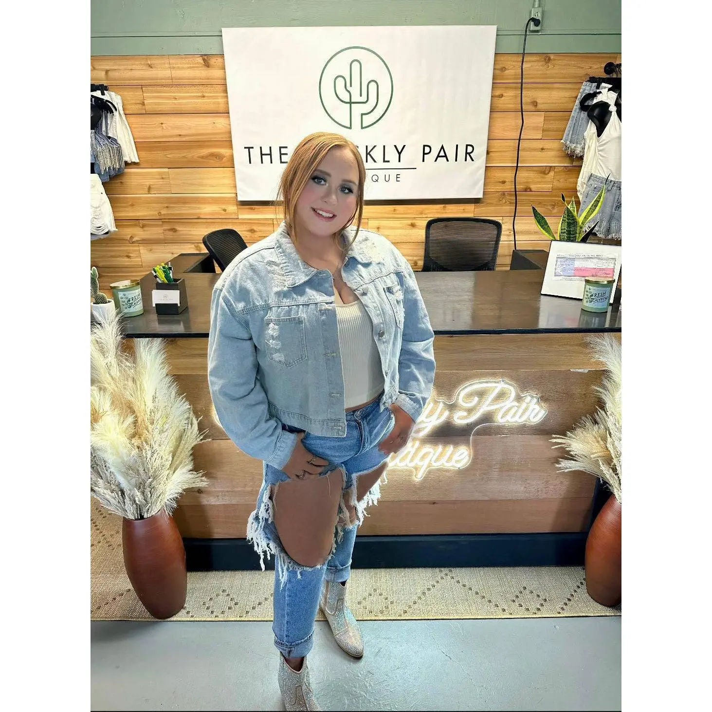 Denim Rhinestone Fringe Jacket