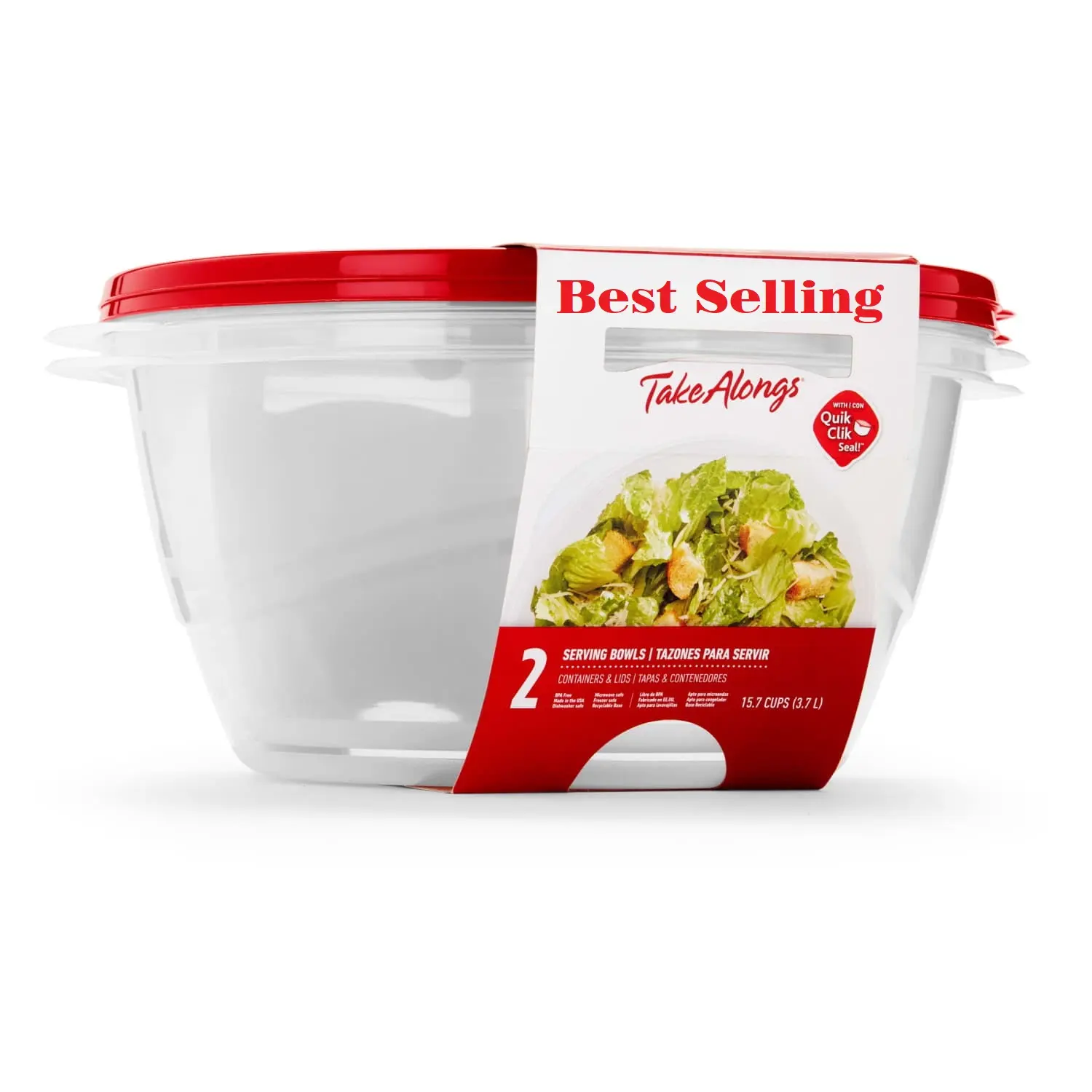Large Serving Bowl Food Storage Containers, 15.7 Cup, Set of 2, Red Lids, Microwave & Freezer Safe