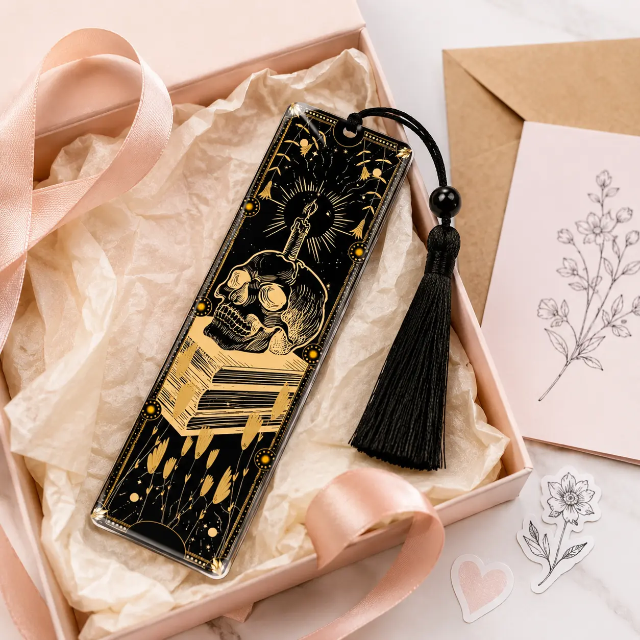 Tarot Card Bookmark Compatible for Tarot Cards - Vintage Occult Mystical Bookmarks with Tassels, Celestial Moon & Stars Design, Golden & Black Book Page Marker for Witches, Pagans, Spiritual Readers - Durable Book Lover Gift for Books & Tarot