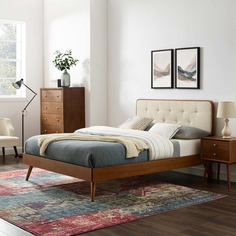 Modway Bridgette King Wood Platform Bed With Splayed Legs in Walnut Beige
