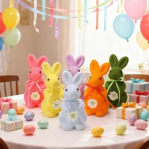 Easter New Arrival Rabbit Figurine Realistic Flocked Rabbit Doll Desktop Display Easter Decoration