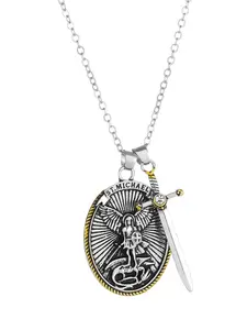 Catholic Guardian Saint Pendant Cross Necklace, St Michael Archangel Oval Punk Geometric Chain, Unisex Party Accessory Gift