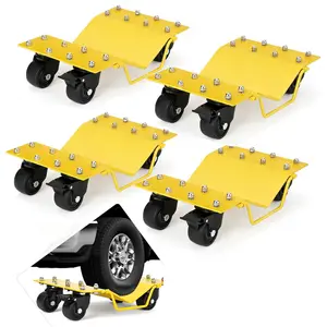 8000 Lbs Car Dolly Set of 4 - Heavy Duty Wheel Dolly for Vehicle Moving - Reinforced Manganese Steel Tire Stakes with 360° Swivel Casters & Brakes - Professional Mover for Trucks, Trailers, Boats