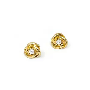 POWERBEADS BY JEN Matte Gold Earrings with Pearl Accent Blossom Design, Fashion Costume Jewelry Accessory