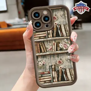 Vintage Floral Bookshelf Pattern Aesthetic Case for iPhone 17 16 15 14 Pro Max 13 12 11 XR XS Plus Air Slim Shockproof Protective TPU Cover