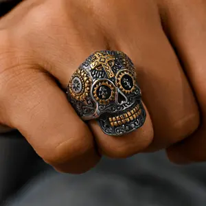 Punk Skull Cross Stainless Steel Ring Fashionable and Handsome Men's Party Accessories