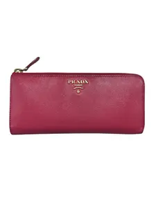 Pre-owned PRADA Leather Small Leather Goods Pink Saffiano Wallet