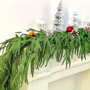 Christmas Artificial Norfolk Pine Garlands, Real Touch Winter Pine Garland, Green Artificial Greenery Garland for Table, Mantle, Wall, Indoor, Outdoor Christmas Decorations