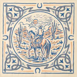 22"x22" Vintage Cowboy Cotton Bandana Multi-Purpose Headbands