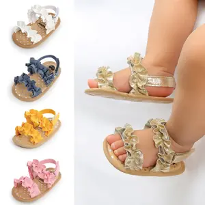 Baby girl summer sandals, non-slip soft-soled ruffle flats, toddler shoes