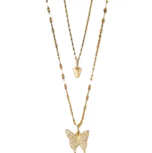 Rhinestone Butterfly Charm Layered Necklace with Gold Chain and Butterfly Charm, Elegant Design for Any Occasion floating  necklace