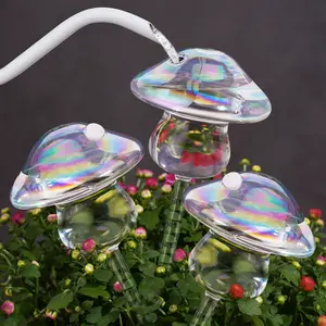 NiHome 3-Pack Iridescent Electroplated Hand-Blown Glass Mushroom Self Watering Globes, Automatic Garden Watering System with Adjustable Flow Rate, Easy Refill for Up to 3 Weeks Plant Hydration