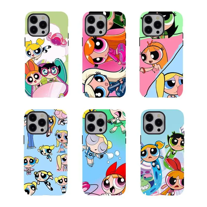 [No magnetic]  P0w3rpuff Girls Phone Case,Colorful Aesthetic durable phone Cover,for iPhone 17 16 15 14 13 12 11 8 7 for Samsung Series,Shockproof Protective Dual-Layer design phone case,trending phone Cover,perfect gift for girl