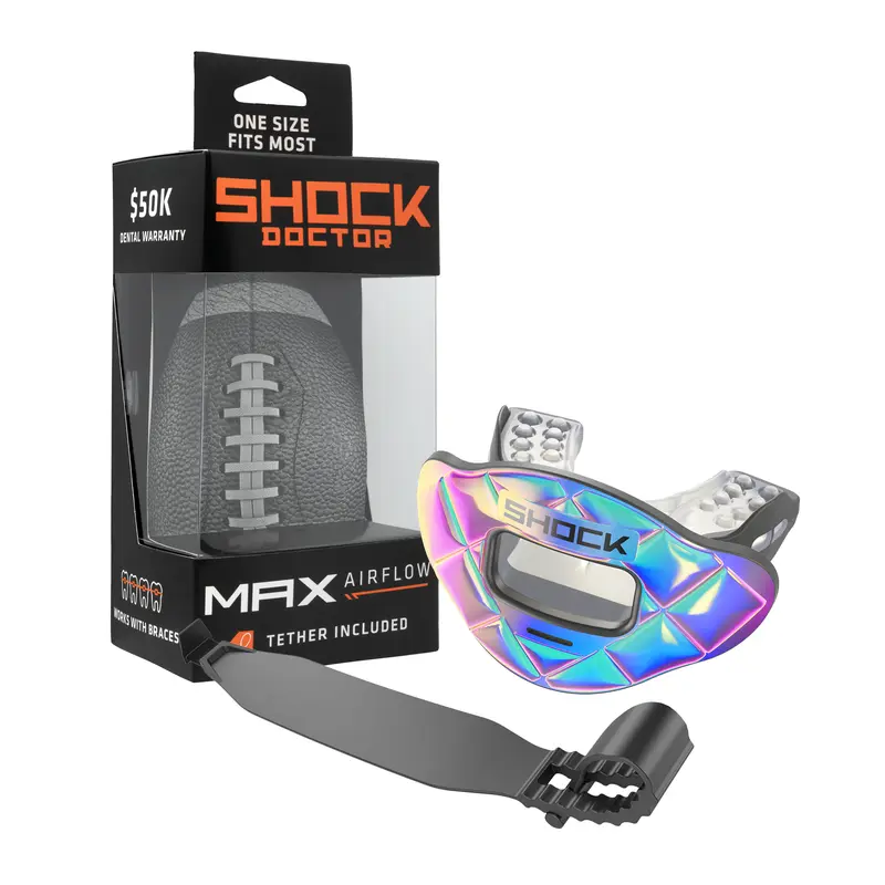 Shock Doctor 3D Iridescent Max AirFlow Football Mouthguard with Extra Large Breathing Channel for Enhanced Airflow and Ultimate Comfort