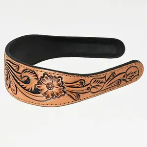 American Darling Hand-Tooled Genuine Leather Hair Band – Western Floral Carved Headband, Padded Comfort Fit, Premium Full-Grain Leather Accessory
