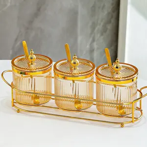 Acrylic Condiment Spice Jars,Condiment Spice Box With Lids and Spoons and Tray,Clear Plastic Sugar Salt Canisters,Seasoning Box 3 Pack,Seasoning Box Set for Kitchen to Storage Salt,Paprika,Sugar