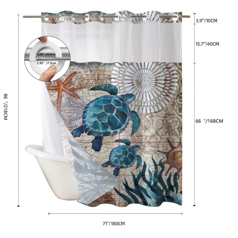 Digital Print Waffle Waterproof Shower Curtain, Quick Installation No Hooks, Double Layer Snap-In Liner, Stylish Bathroom Decor for Home Hotel Salon Dormitory