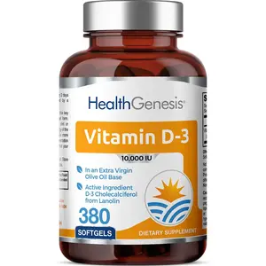 Biophix HealthGenesis Vitamin D-3 10000 IU High-Potency 380 Softgels in Extra Virgin Olive Oil Base for Bone Maintenance