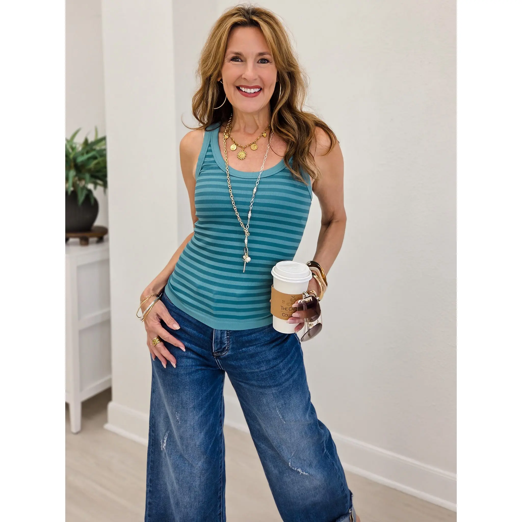 Dusty Teal Reversible Striped Tank Top