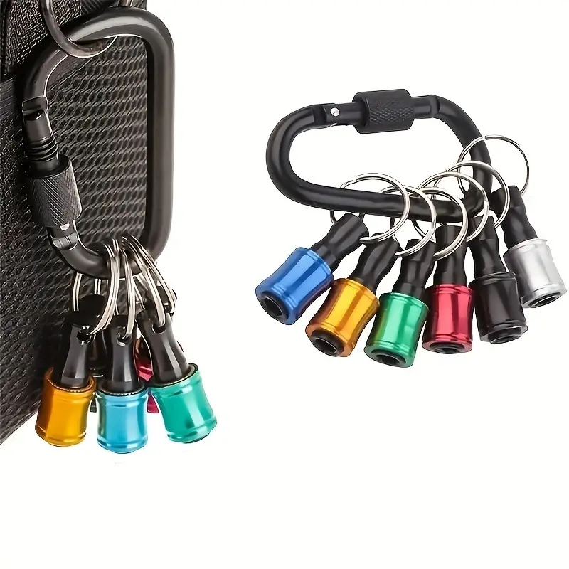 6pc Metal Hex Shank Screwdriver Bit Holder Set - Compact Quick-Release Extension Bars, Easy-Change for Impact Driver Drill, Chain Buckle for Carabiner Use (Can Use with Carabiner), Home Improvement Accessory