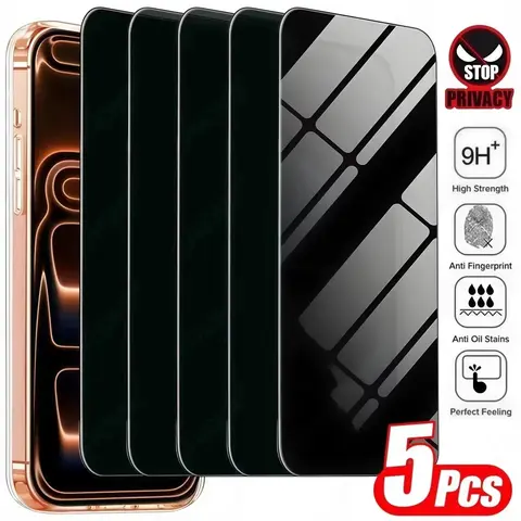 5pcs Full Cover Anti Spy Privacy Screen Protector for iPhone 17 Air/17/16/15/14/13/12/11/Pro Max/Pro/Plus/mini/16e/X/XS/XS MAX/XR/7/8/SE,High Hardness And Scratch Resistance,Compatible with Dynamic Island,Fingerprint-resistant,And Shatterproof