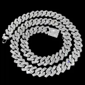16/18/20/22/24inch 14mm Cuban Link Chain for Women Men Iced Out 2 Row Rhinestone Miami Rhombus Hip Hop Cuban Necklaces Jewelry Gifts Fit Daily Wear